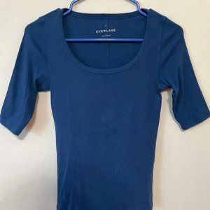 Everlane Pima Cotton Micro Rib Scoop Neck Tee Top S Blue